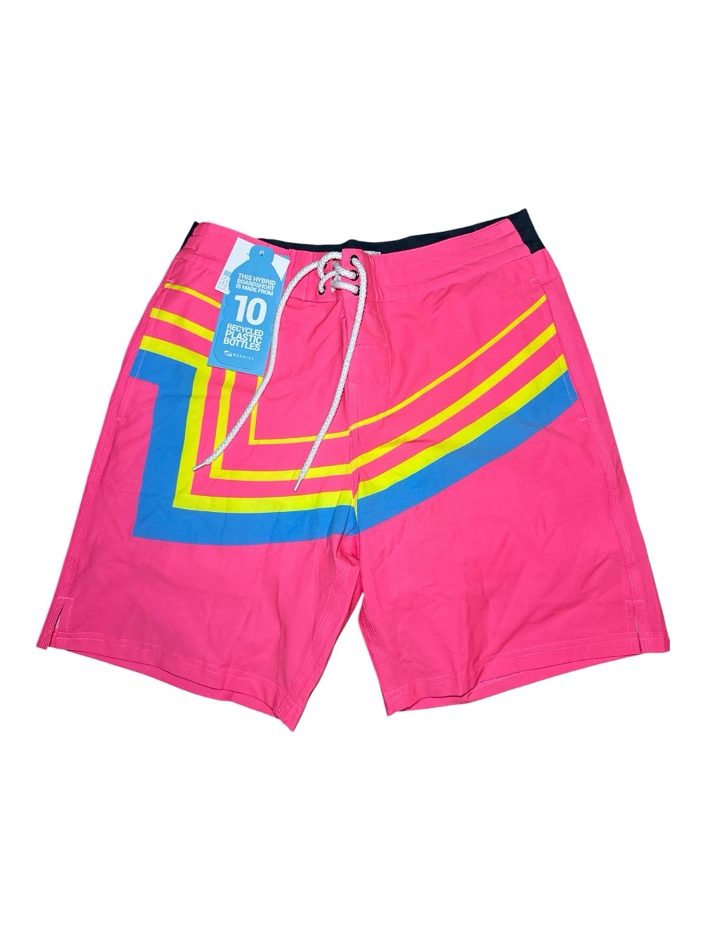 NEW! Bermies Men's Pink Retro Stripe Board Shorts Swim Trunks Medium